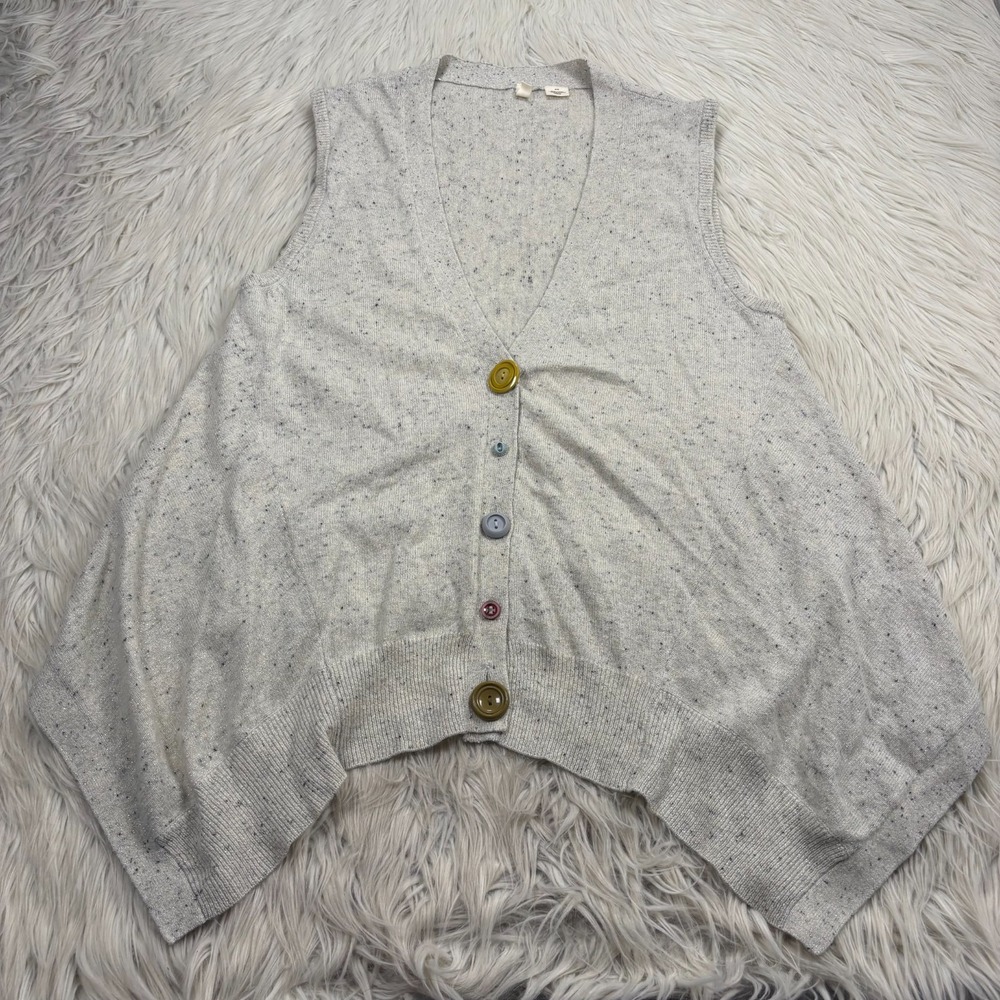 Anthropologie Moth Women's S M Gray Metallic Weave Knit Vest Artsy Twee